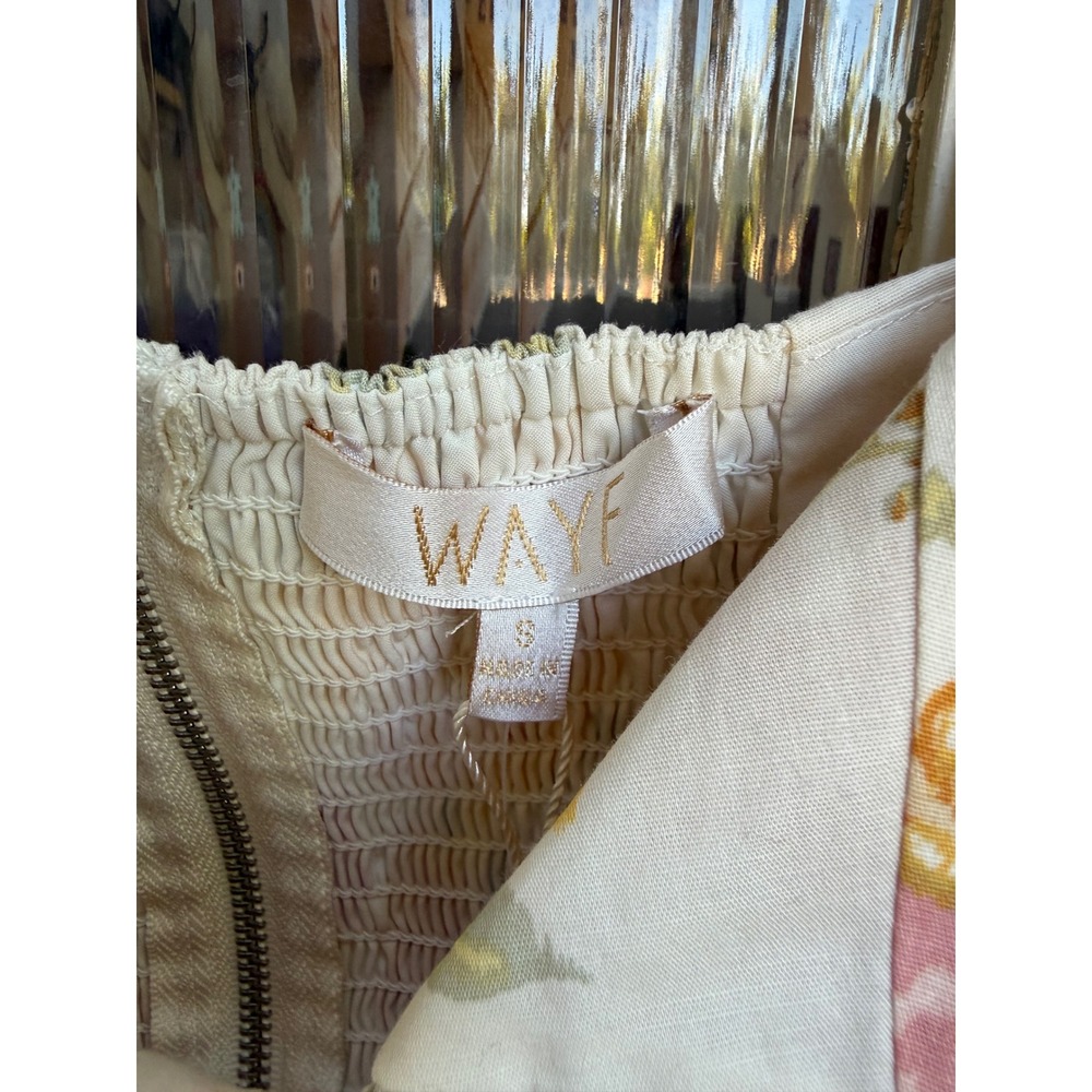 WAYF Garden Roses Floral Puff Sleeve Tie‎ Front Crop Top Yellow Pink Small NEW - Picture 3 of 8